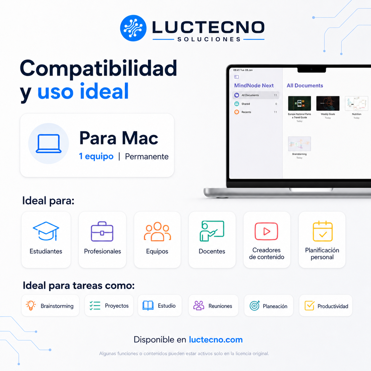 MindNode Next 2025.5.2 para Mac | Mapas mentales, lluvia de ideas y organización visual