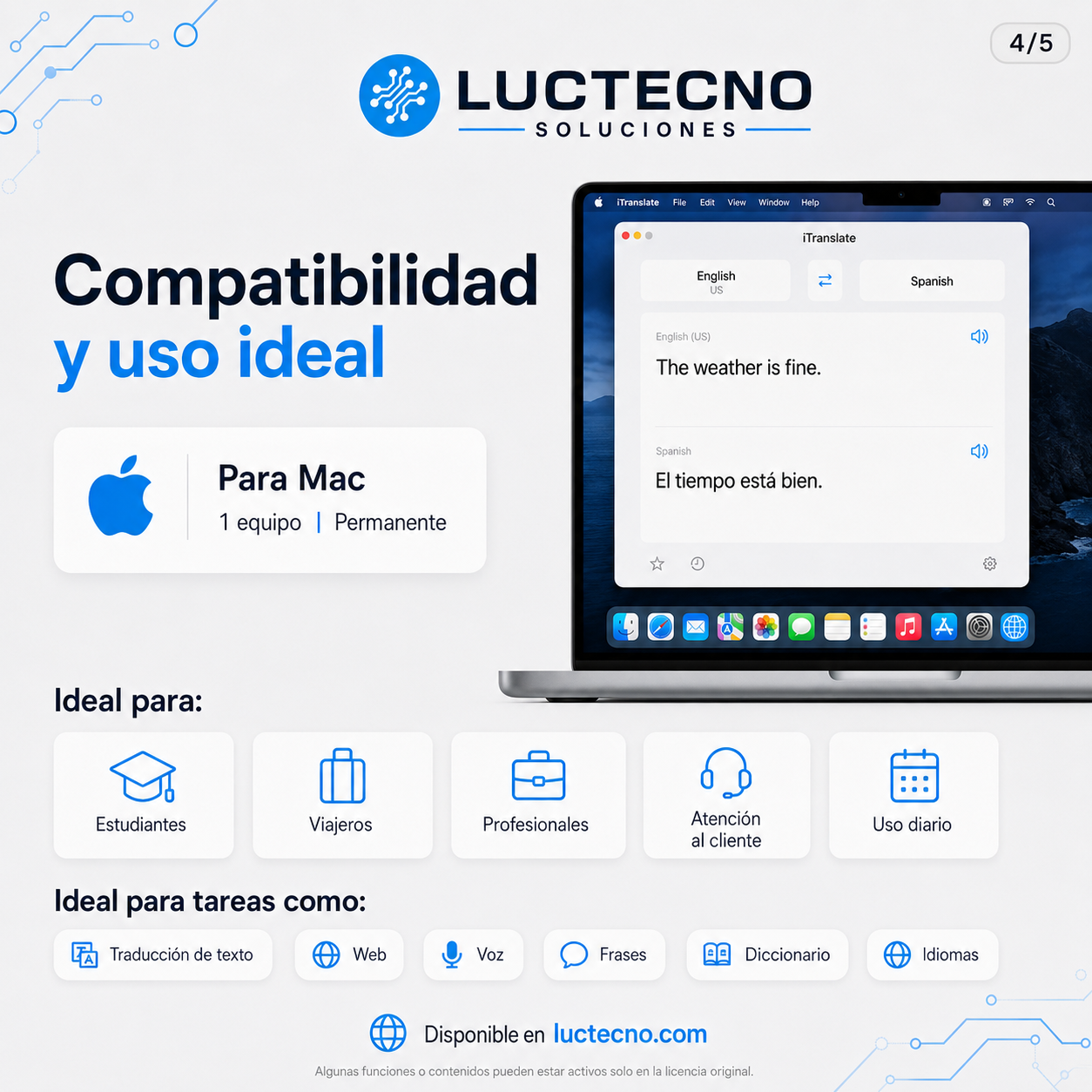 iTranslate 1.5.2 para Mac | Traductor, diccionario y herramienta de idiomas