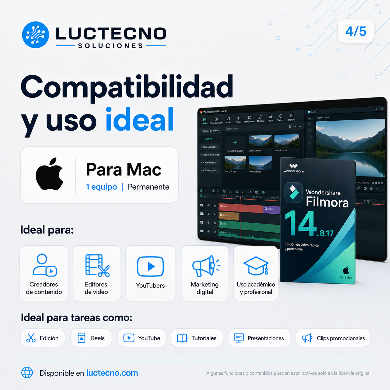 Wondershare Filmora 14.8.17 para Mac | Editor de video, efectos, IA y contenido para redes sociales