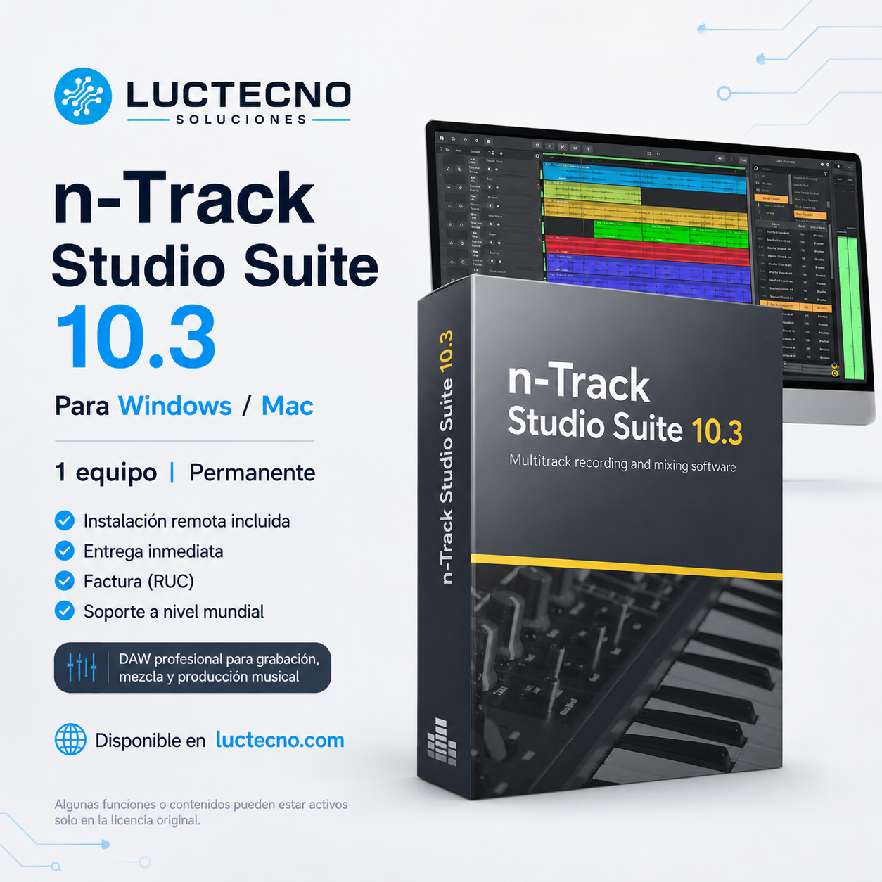 n-Track Studio Suite 10.3 para Windows y Mac | DAW profesional para grabación, mezcla y producción musical