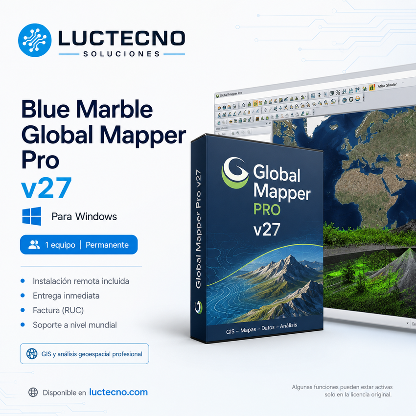Blue Marble Global Mapper Pro v27 para Windows | GIS profesional, LiDAR, drones y análisis geoespacial avanzado