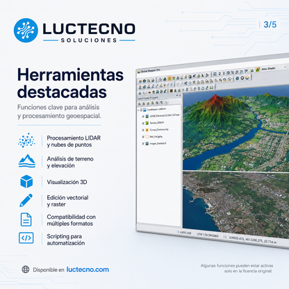 Blue Marble Global Mapper Pro v27 para Windows | GIS profesional, LiDAR, drones y análisis geoespacial avanzado