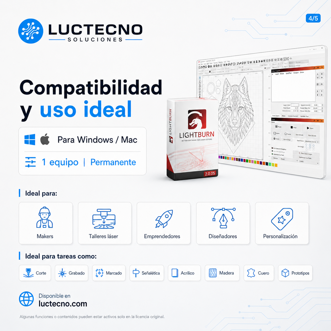 LightBurn 2.0.05 para Windows y Mac | Diseño, grabado y corte láser profesional