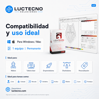 LightBurn 2.0.05 para Windows y Mac | Diseño, grabado y corte láser profesional