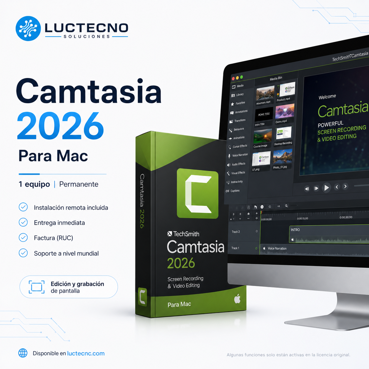 Camtasia 2026 para Mac | Grabación de pantalla, edición de video y tutoriales profesionales