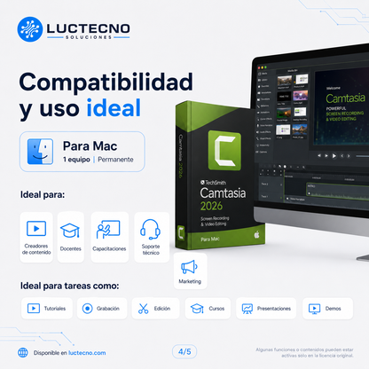 Camtasia 2026 para Mac | Grabación de pantalla, edición de video y tutoriales profesionales