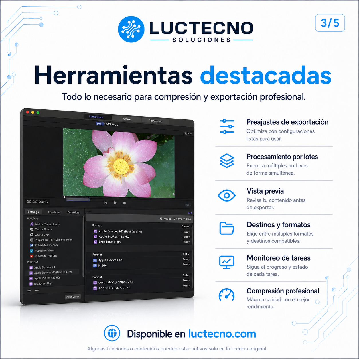 Apple Compressor Creator Studio 5.2 para Mac | Codificación, conversión y compresión profesional de video