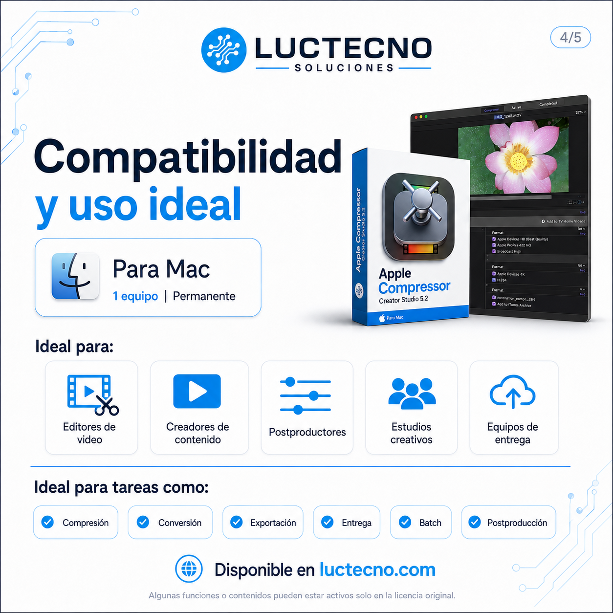Apple Compressor Creator Studio 5.2 para Mac | Codificación, conversión y compresión profesional de video