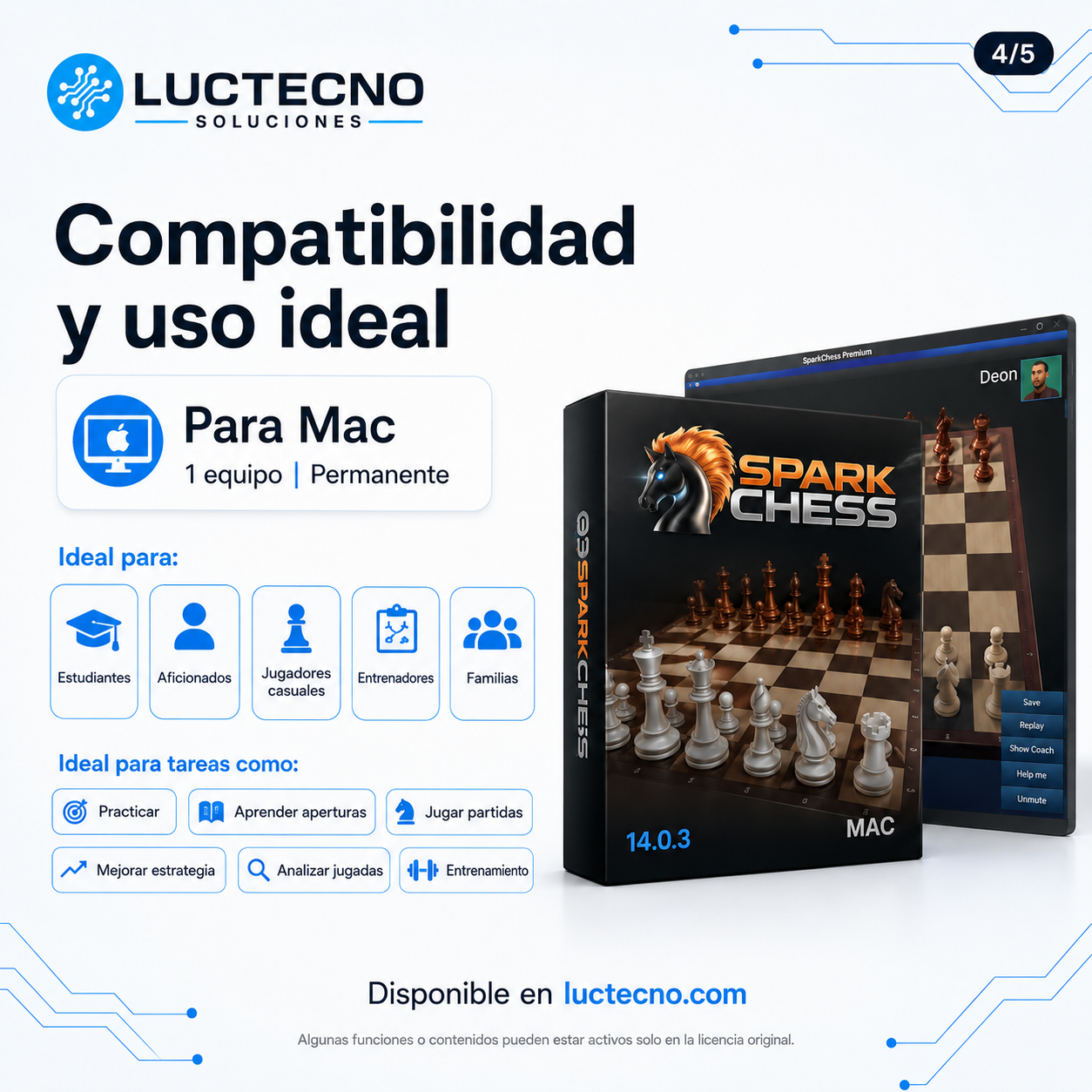 SparkChess 14.0.3 para Mac | Juego de ajedrez, práctica y entrenamiento estratégico