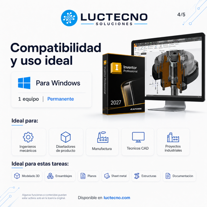 Autodesk Inventor Professional 2027 para Windows | Diseño mecánico 3D, simulación y fabricación profesional