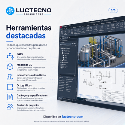 Autodesk AutoCAD Plant 3D 2027 para Windows | Diseño de plantas industriales, P&ID y tuberías 3D