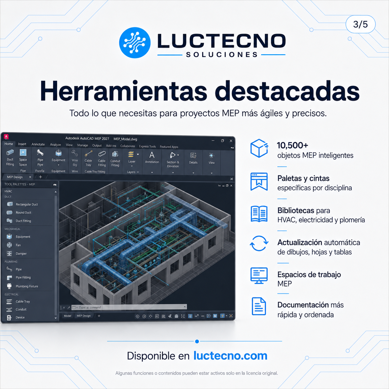 Autodesk AutoCAD MEP 2027 para Windows | Diseño MEP, HVAC, eléctrico y sanitario profesional