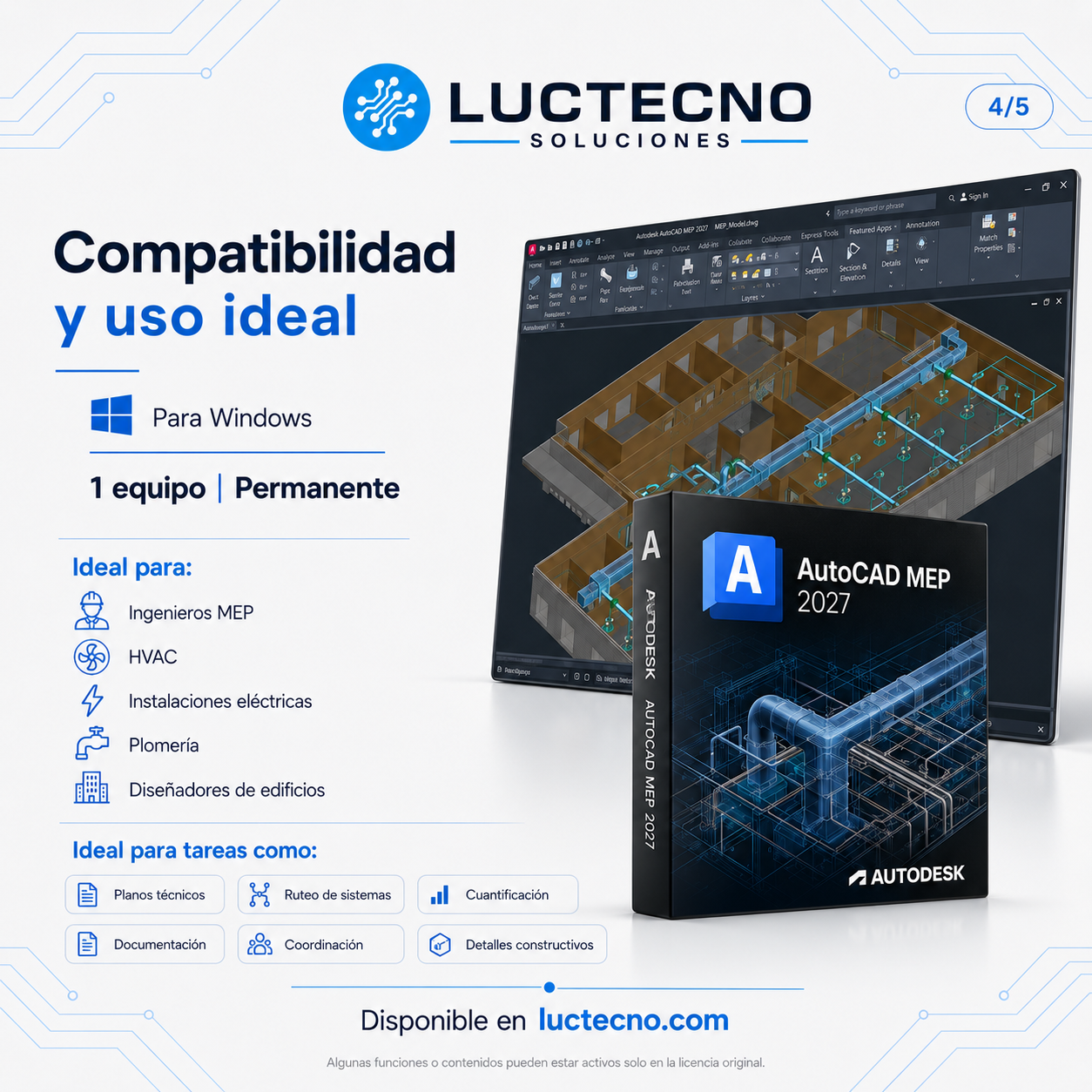 Autodesk AutoCAD MEP 2027 para Windows | Diseño MEP, HVAC, eléctrico y sanitario profesional
