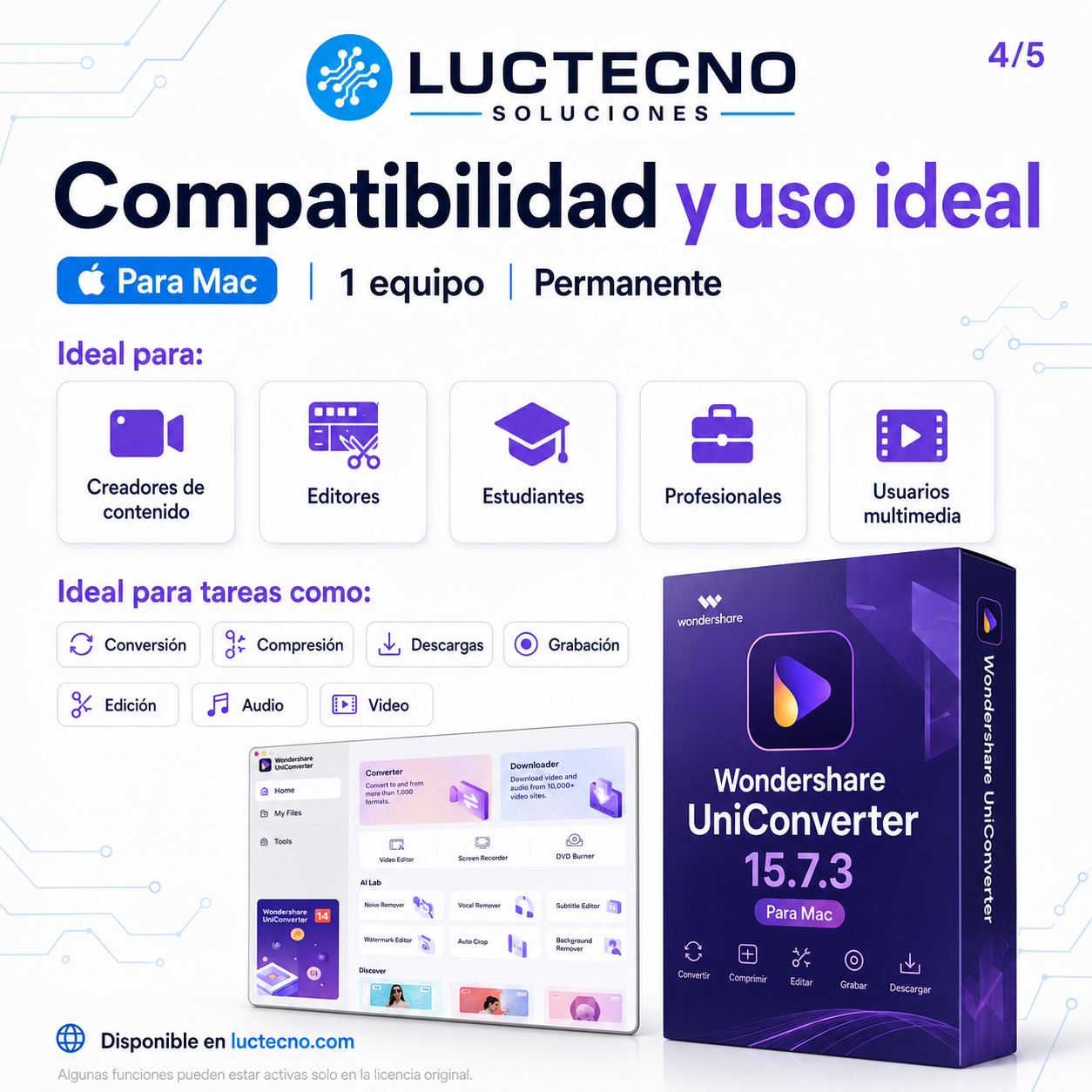 Wondershare UniConverter 15.7.3 para Mac | Convertidor, compresor y editor de video profesional