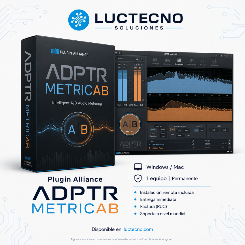 Plugin Alliance ADPTR MetricAB para Windows y Mac | Referencia A/B, mezcla y mastering profesional