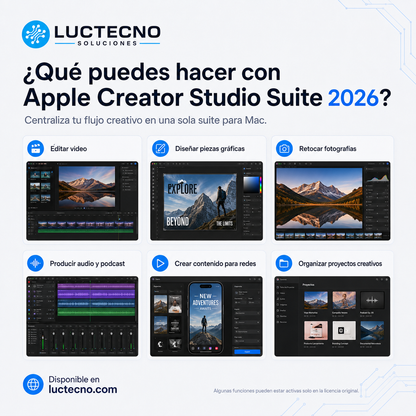 Apple Creator Studio Suite 2026 para Mac | Suite creativa para video, audio, motion graphics y postproducción
