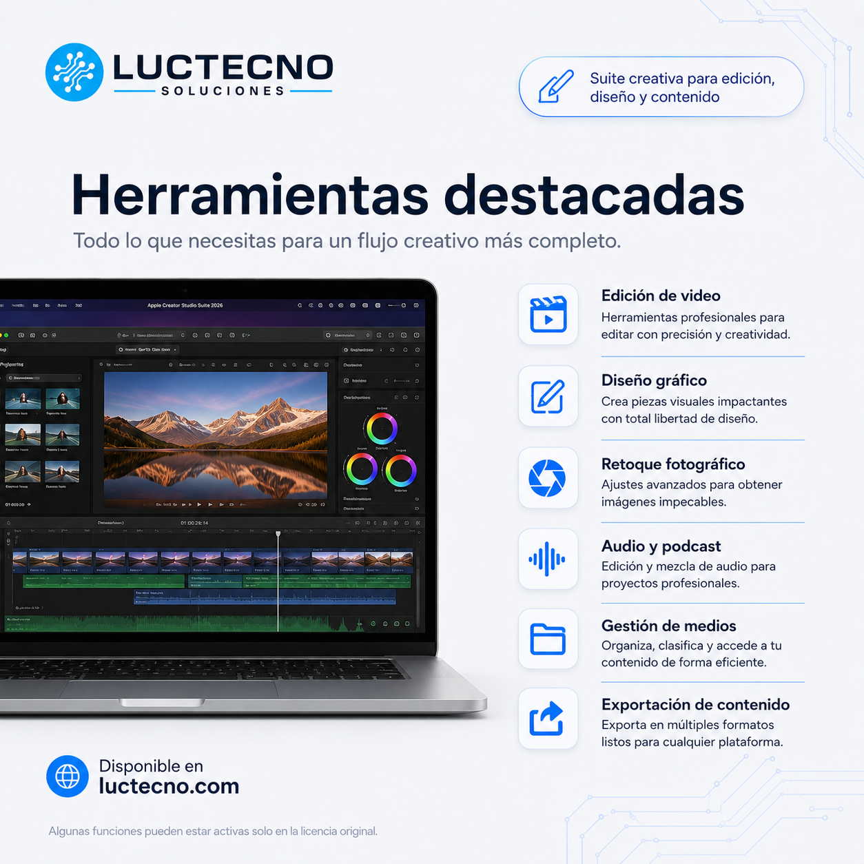 Apple Creator Studio Suite 2026 para Mac | Suite creativa para video, audio, motion graphics y postproducción
