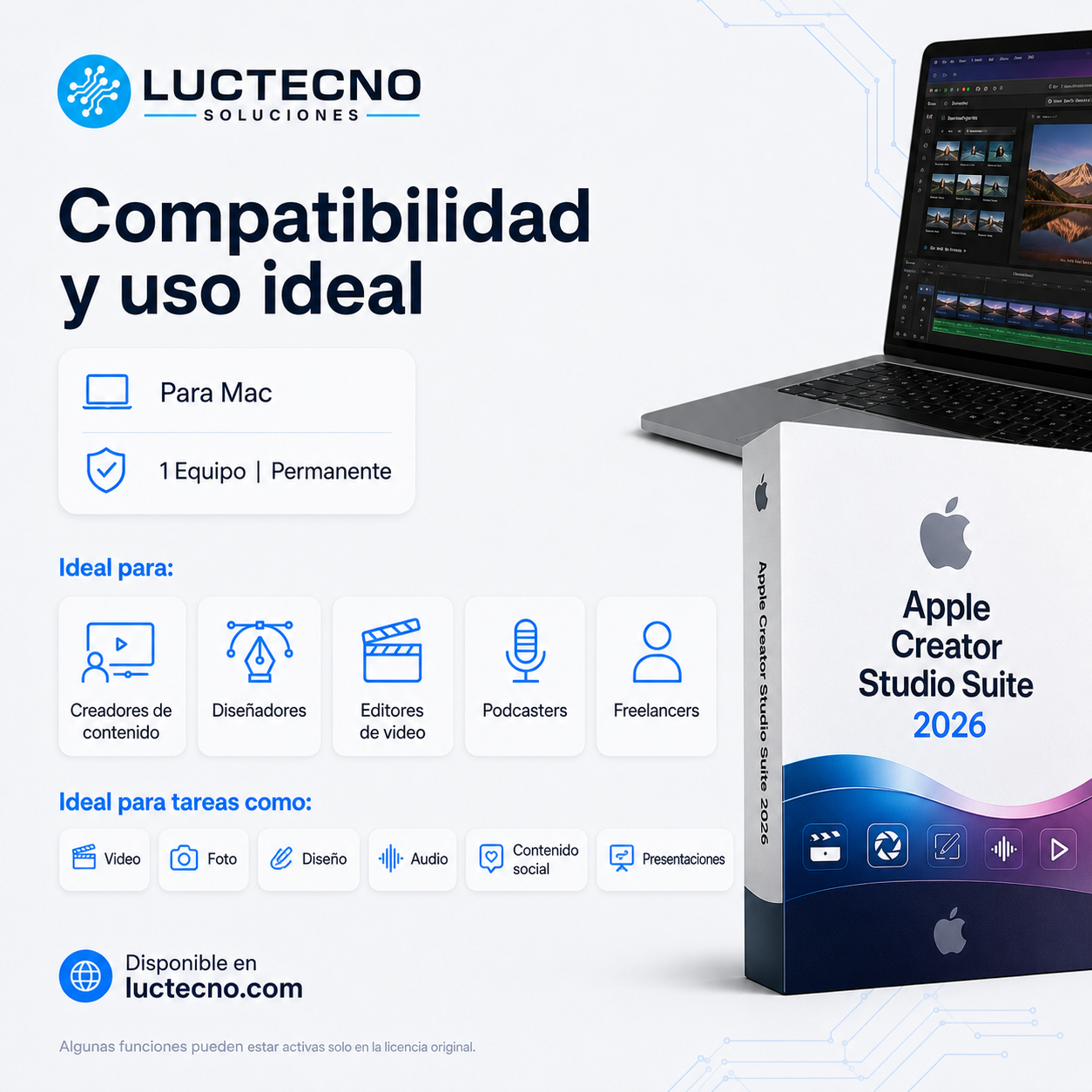Apple Creator Studio Suite 2026 para Mac | Suite creativa para video, audio, motion graphics y postproducción