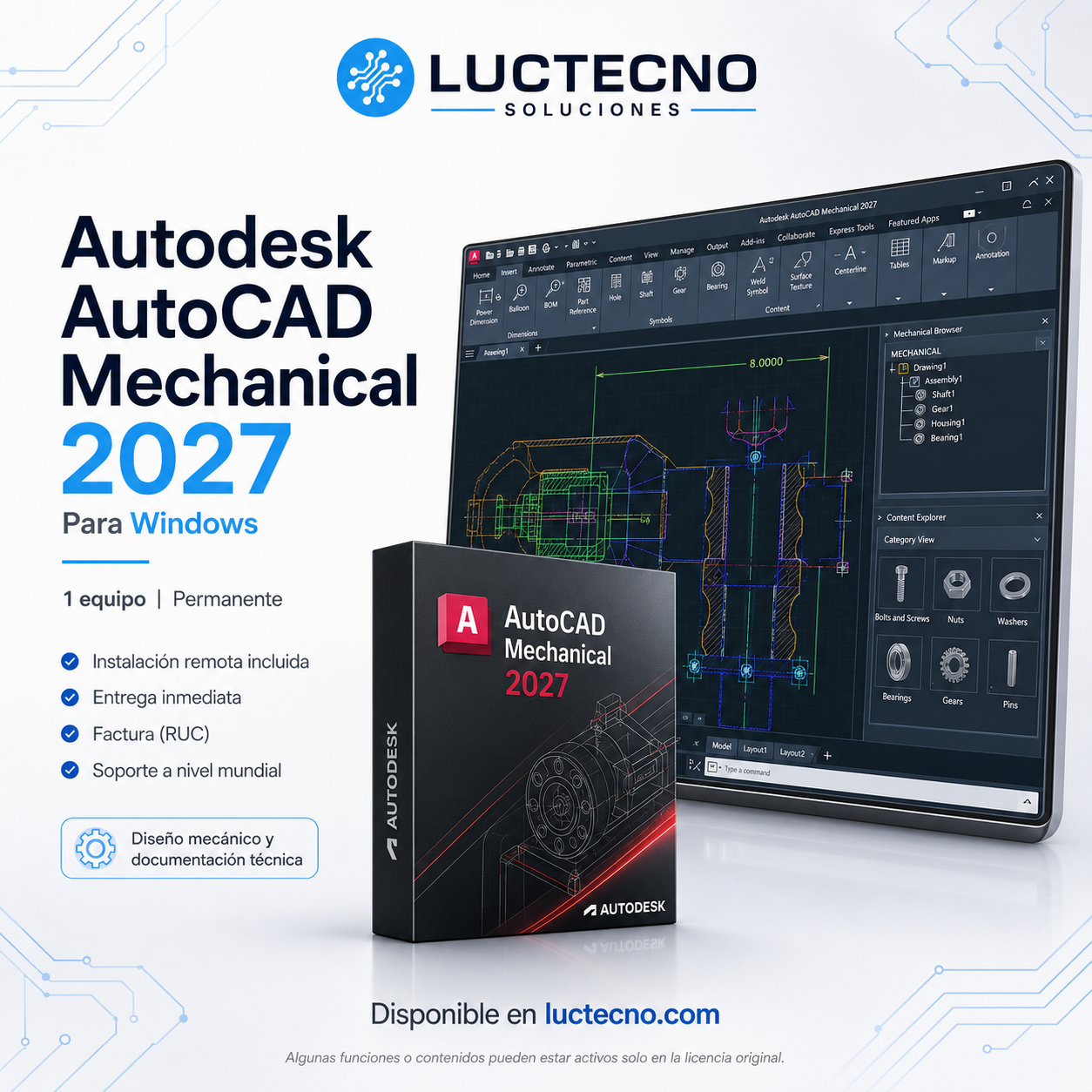 Autodesk AutoCAD Mechanical 2027 para Windows | Diseño mecánico 2D, planos técnicos y documentación de fabricación
