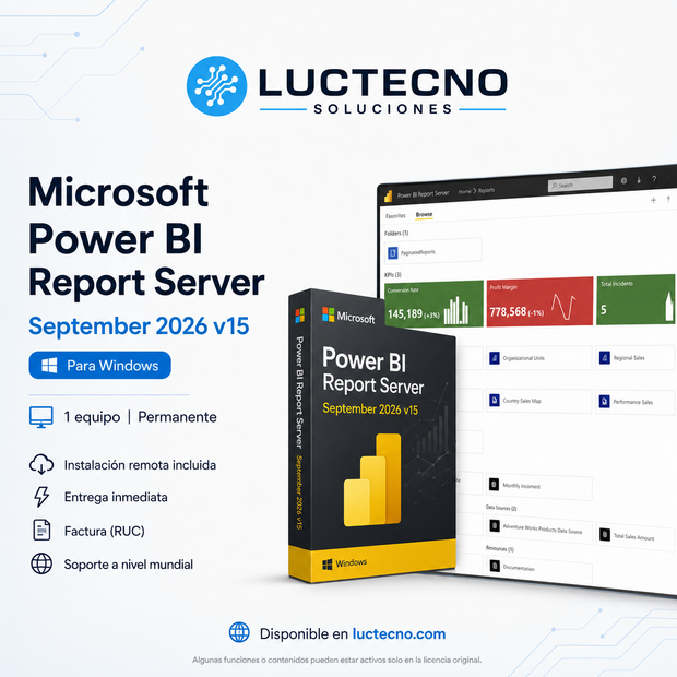 Microsoft Power BI Report Server September 2026 v15 para Windows | Servidor local de informes, BI empresarial y dashboards profesionales
