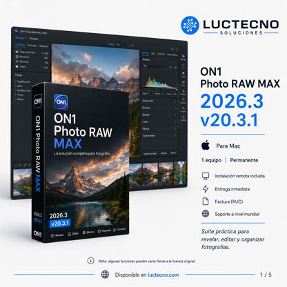 ON1 Photo RAW MAX 2026.3 v20.3.1 para Mac | Edición fotográfica RAW, IA, retoque y plugins profesionales