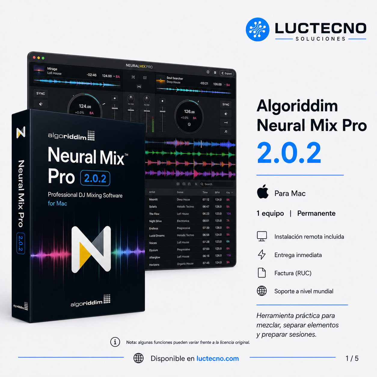 Algoriddim Neural Mix Pro 2.0.2 para Mac | Separación de stems, acapellas e instrumentales con IA