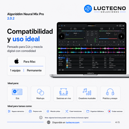 Algoriddim Neural Mix Pro 2.0.2 para Mac | Separación de stems, acapellas e instrumentales con IA