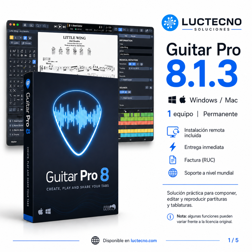 Guitar Pro 8.1.3 para Windows y Mac | Tablaturas, partituras, composición y práctica musical