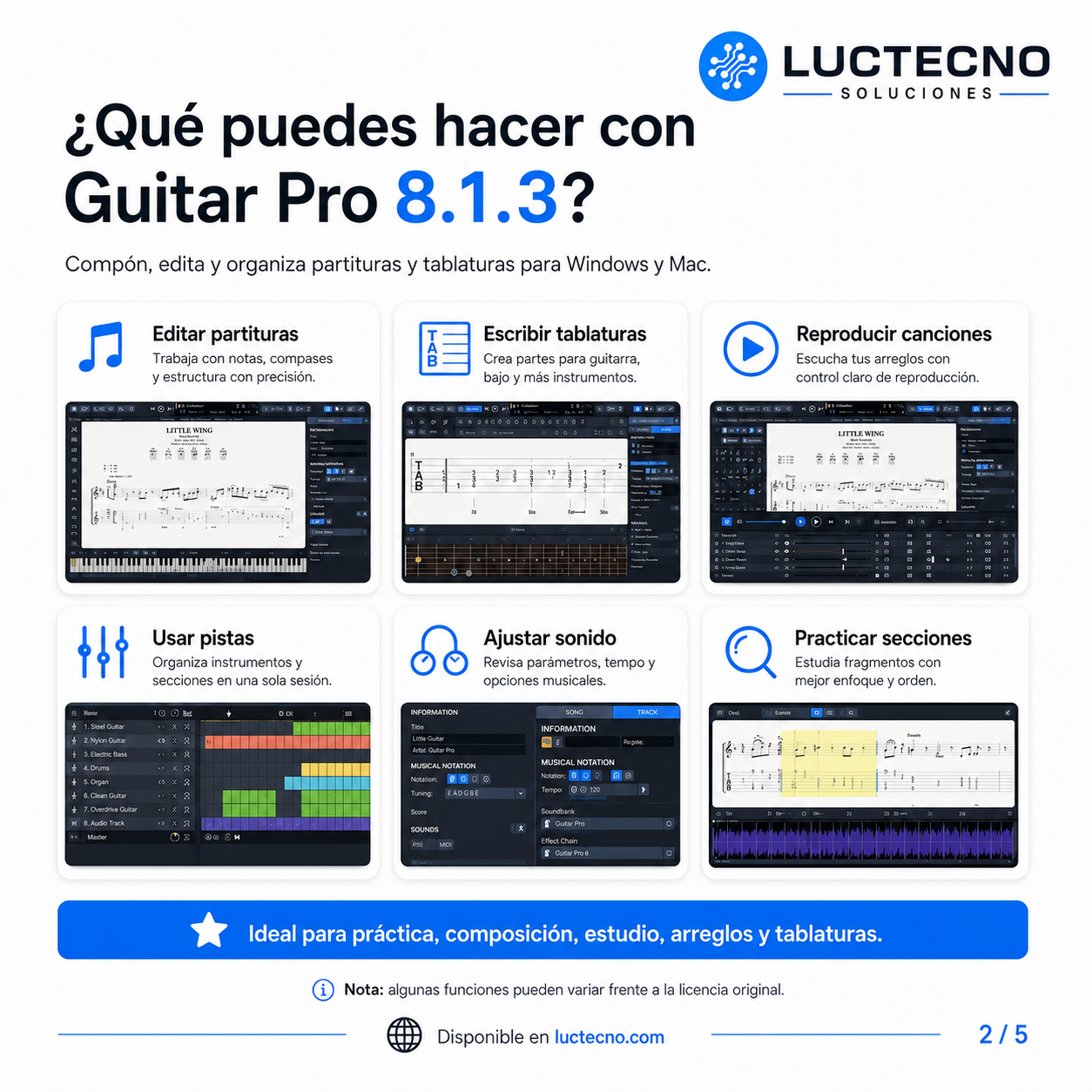 Guitar Pro 8.1.3 para Windows y Mac | Tablaturas, partituras, composición y práctica musical
