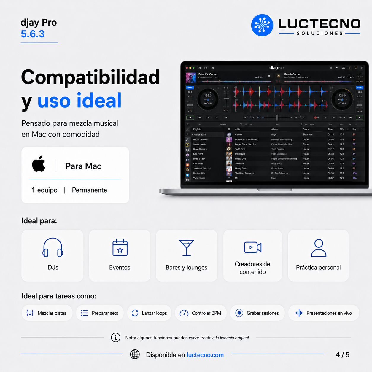 djay Pro 5.6.3 para Mac | Software DJ profesional, mezcla, stems e inteligencia artificial