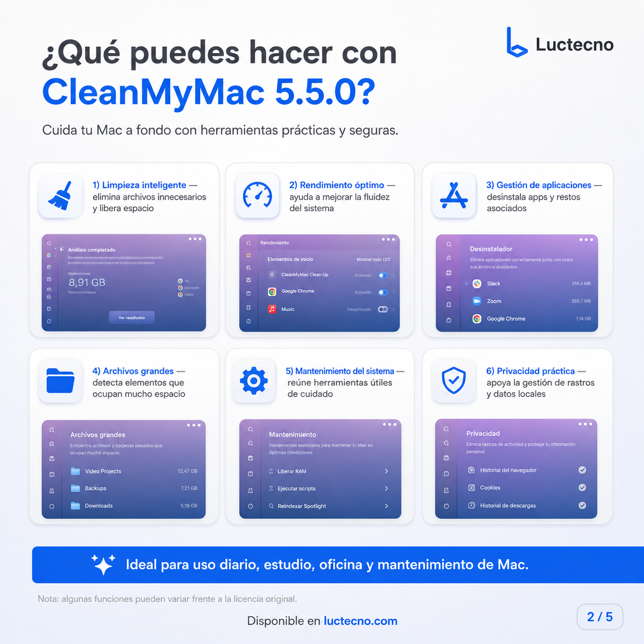 CleanMyMac 5.5.0 para Mac | Limpieza, optimización, protección y mantenimiento del sistema