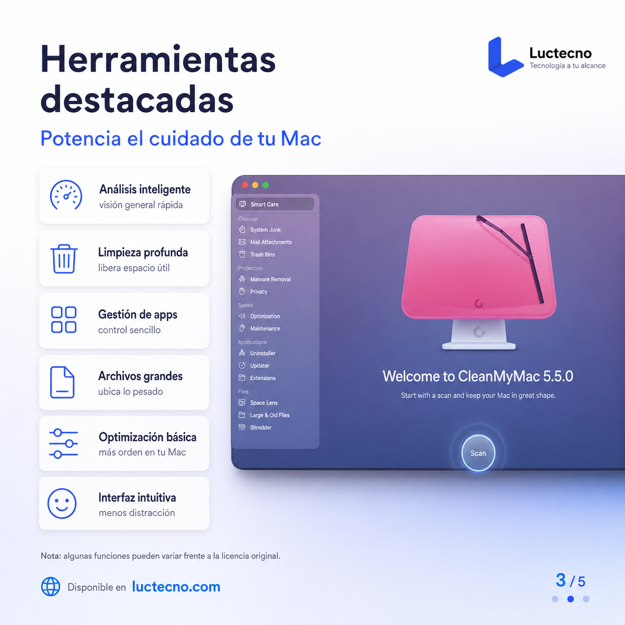 CleanMyMac 5.5.0 para Mac | Limpieza, optimización, protección y mantenimiento del sistema