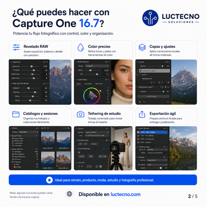 Capture One 16.7 para Windows y Mac | Editor fotográfico RAW, color profesional y flujo de estudio