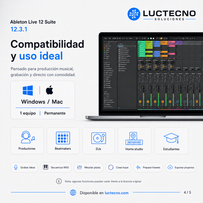 Ableton Live 12 Suite 12.3.1 para Windows y Mac | Producción musical, grabación, beats y performance profesional
