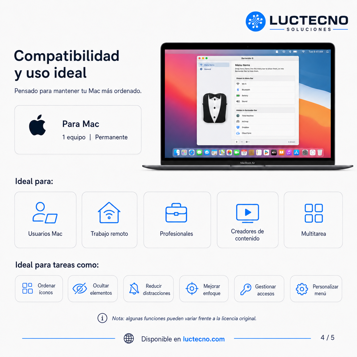 Bartender 6.6.2 para Mac | Organizador de barra de menús, accesos rápidos y productividad