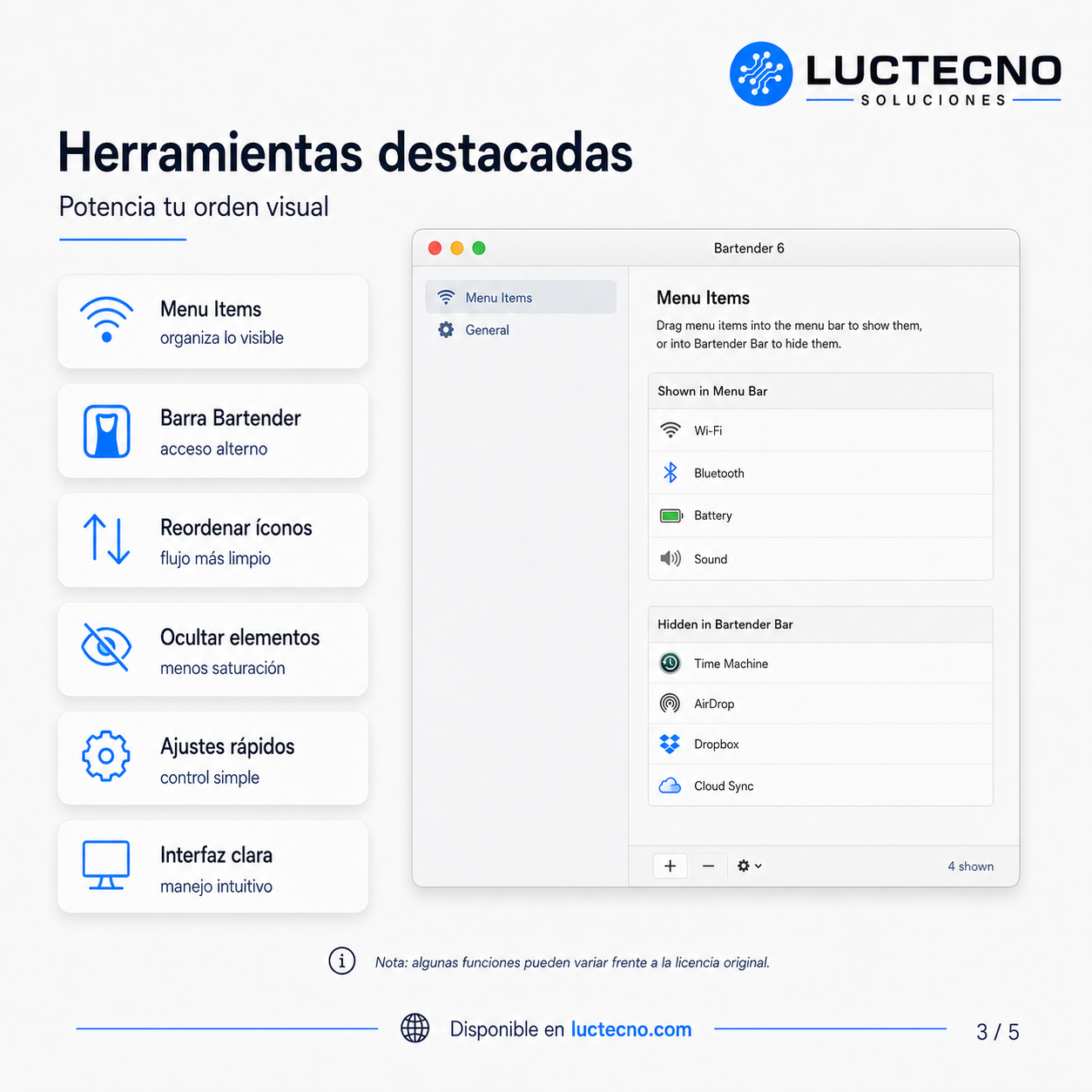 Bartender 6.6.2 para Mac | Organizador de barra de menús, accesos rápidos y productividad