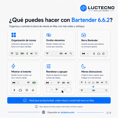 Bartender 6.6.2 para Mac | Organizador de barra de menús, accesos rápidos y productividad
