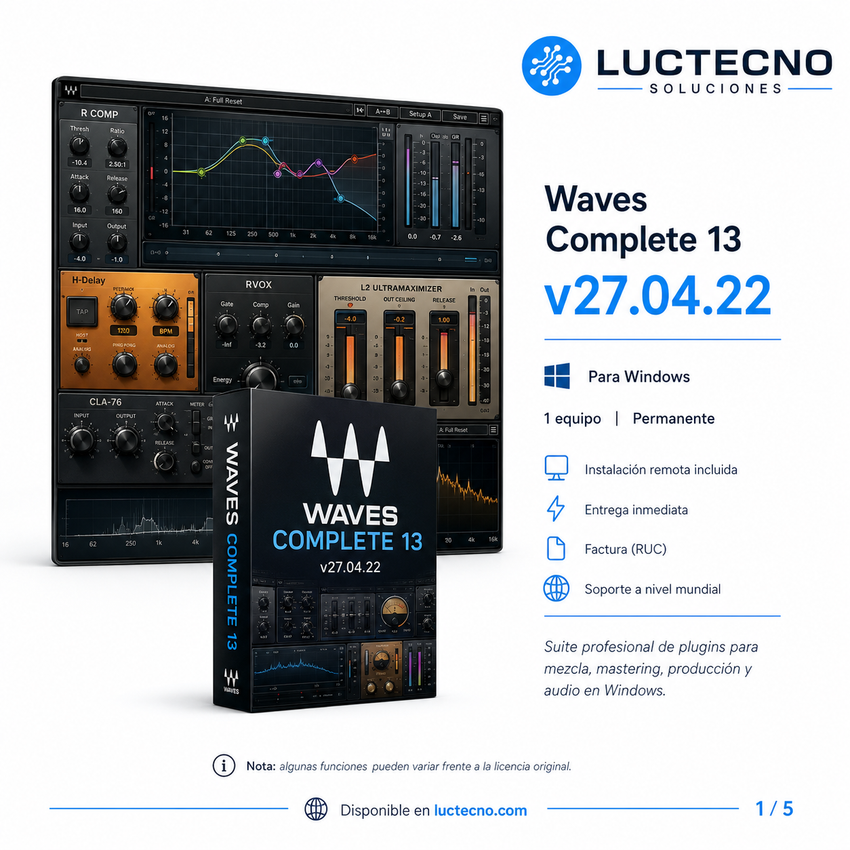 Waves Complete 13 v27.04.22 para Windows | Plugins profesionales para mezcla, mastering y producción musical