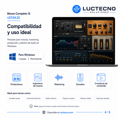 Waves Complete 13 v27.04.22 para Windows | Plugins profesionales para mezcla, mastering y producción musical