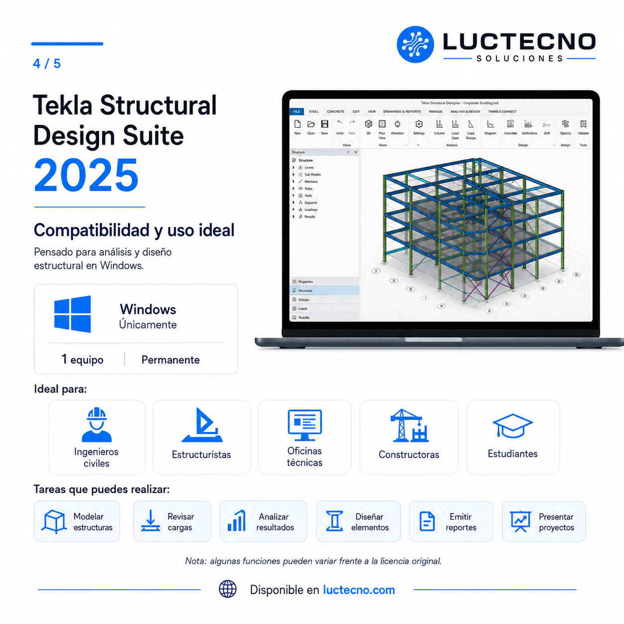 Tekla Structural Design Suite 2025 para Windows | Análisis estructural, diseño y cálculos de ingeniería