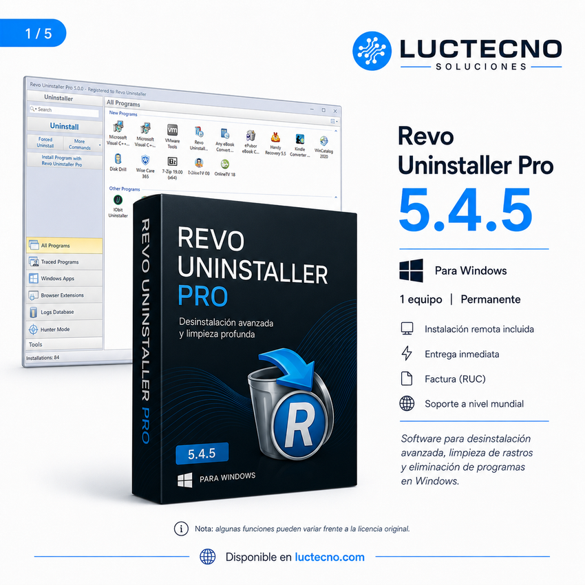 Revo Uninstaller Pro 5.4.5 para Windows | Desinstalador avanzado, limpieza de restos y optimización del sistema