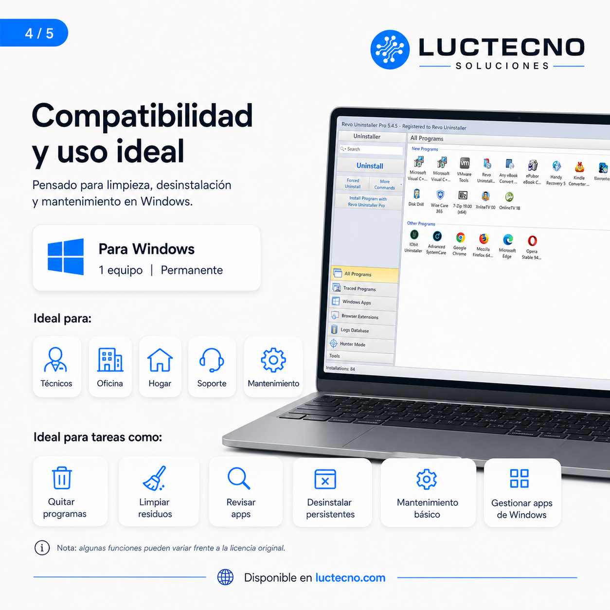 Revo Uninstaller Pro 5.4.5 para Windows | Desinstalador avanzado, limpieza de restos y optimización del sistema