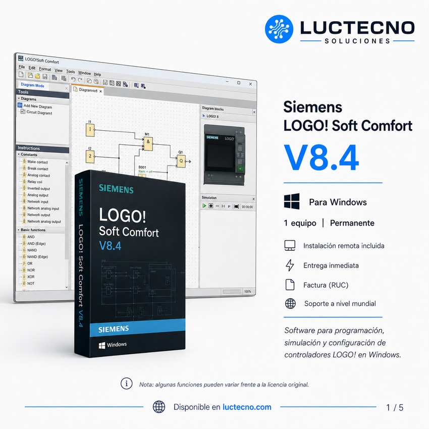 Siemens LOGO! Soft Comfort V8.4 para Windows | Programación de LOGO!, automatización básica y simulación industrial