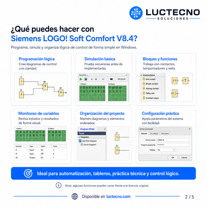 Siemens LOGO! Soft Comfort V8.4 para Windows | Programación de LOGO!, automatización básica y simulación industrial
