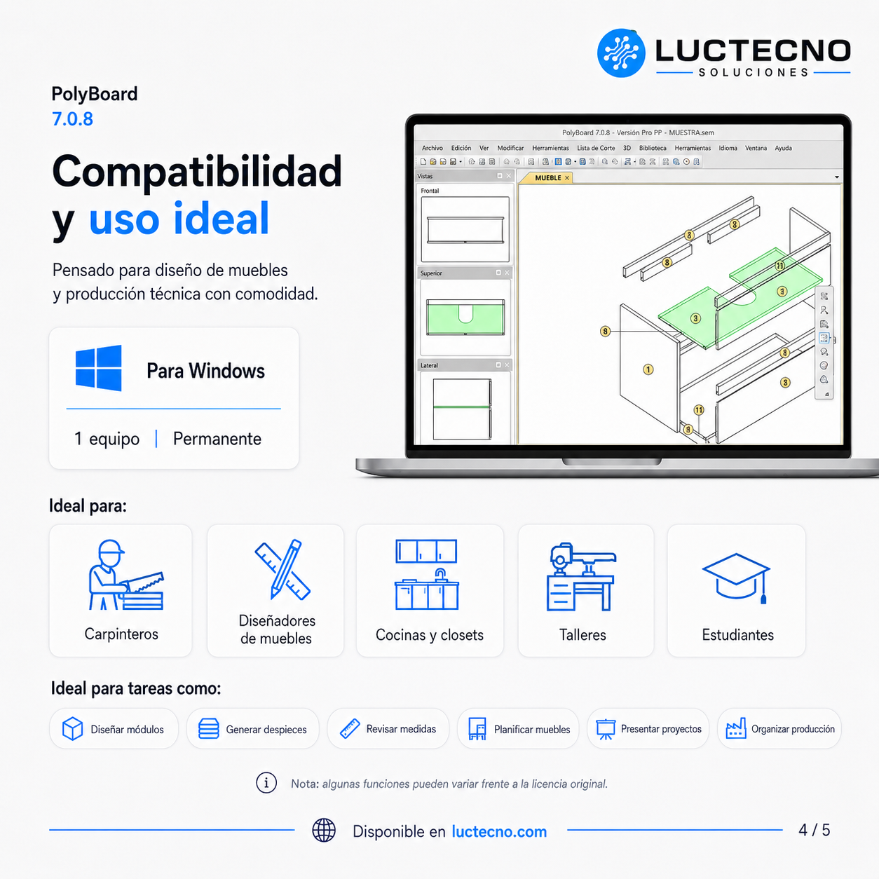 PolyBoard 7.0.8 para Windows | Diseño de muebles, gabinetes, closets y producción CNC