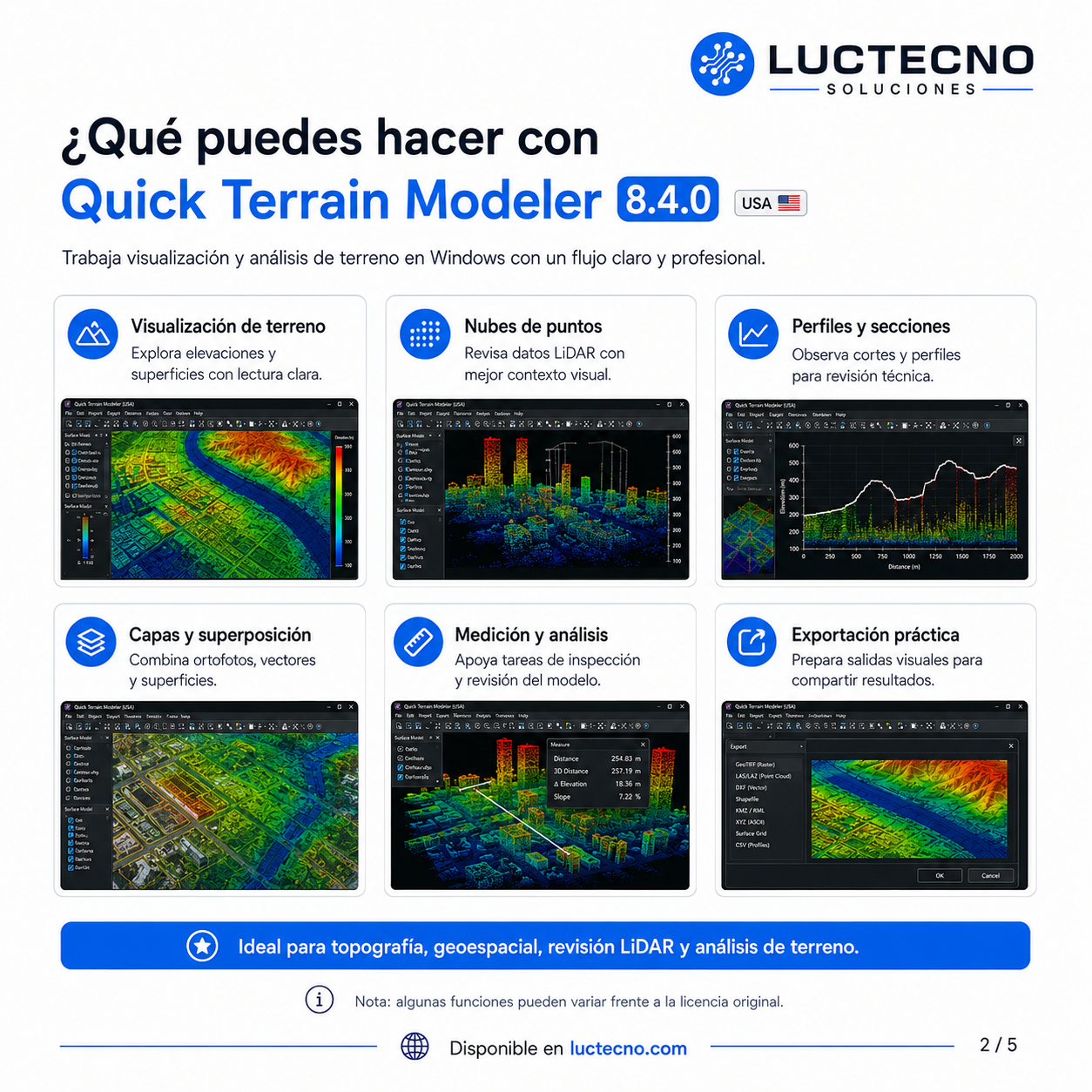 Quick Terrain Modeler 8.4.0 USA para Windows | Visualización 3D de terreno, LiDAR y nubes de puntos