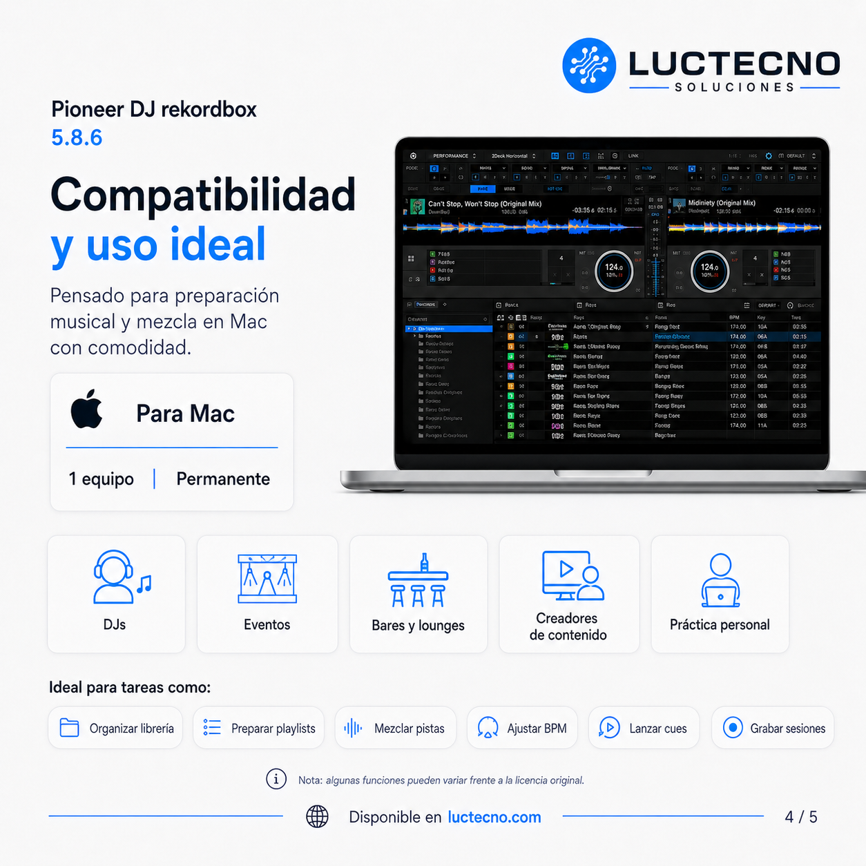 Pioneer DJ rekordbox 5.8.6 para Mac | Software DJ profesional, gestión musical y preparación USB