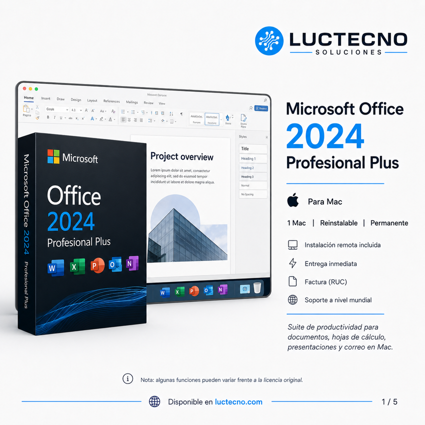 Microsoft Office 2024 Profesional Plus para Mac | Word, Excel, PowerPoint, Outlook y OneNote permanente