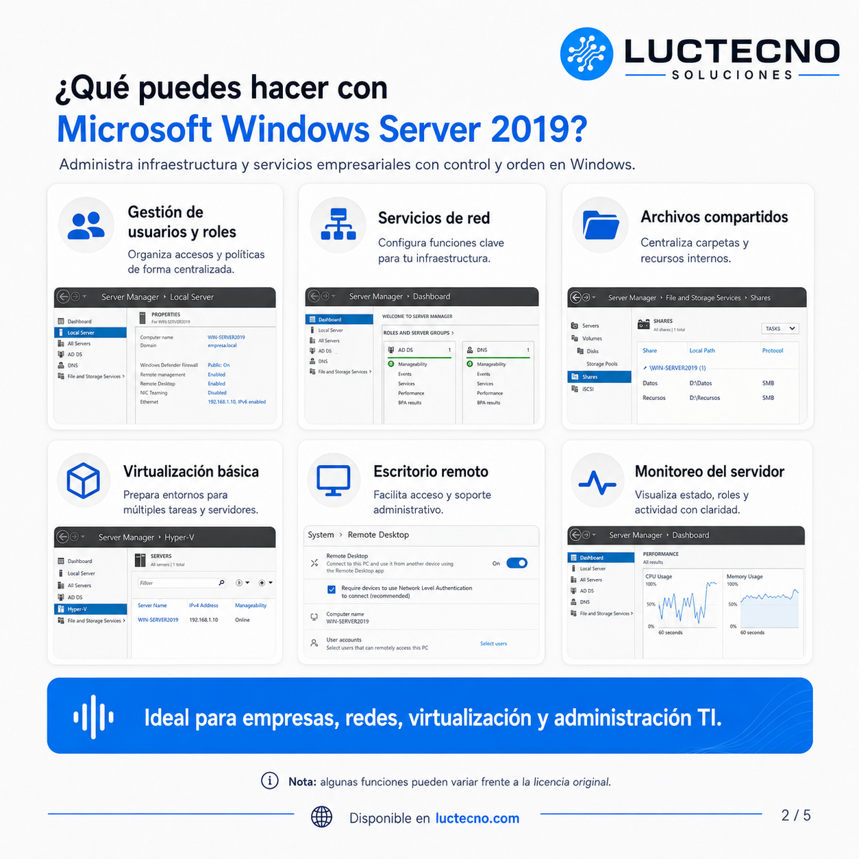 Microsoft Windows Server 2019 para Windows | Sistema operativo servidor, redes, Active Directory y virtualización