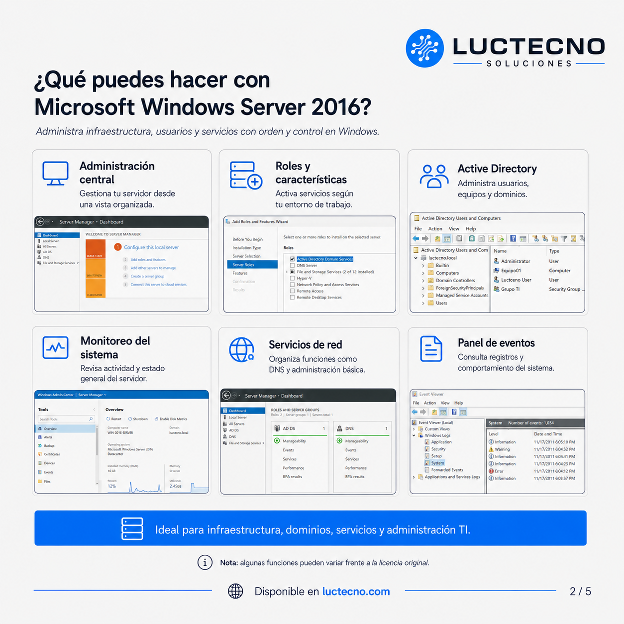 Microsoft Windows Server 2016 para Windows | Sistema operativo servidor, Active Directory, redes y virtualización